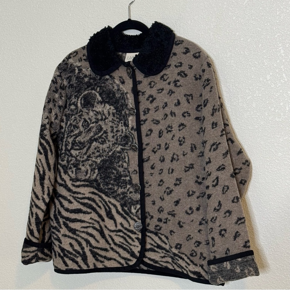 Vintage Cedar Canyon Jacket Women's Large‎ Leopard Cheetah Wool Blend Button Up